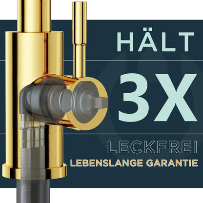 Küchenarmatur mit ausziehbarer Brause, gebürstetes Gold