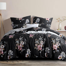 Bettwäsche-Set 200x200 Schwarz Blumenmuster Mikrofaser