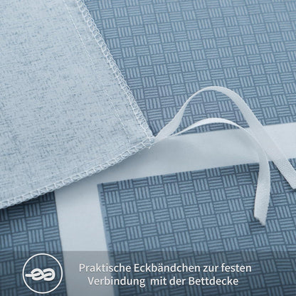 2tlg. Bettwäsche-Set 155x220 Blau Karo Muster Mikrofaser Reißverschluss