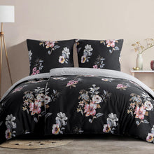 Bettwäsche Blumenmuster Mikrofaser 4-teilig Schwarz 135x200