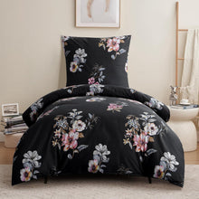 Bettwäsche Set Blumenmuster Mikrofaser Reißverschluss 155x220 Schwarz