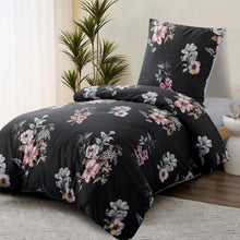 Bettwäsche Schwarz 155x220 Set 2tlg Blumenmuster Mikrofaser