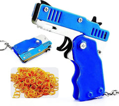 Mini Gummibandpistole Metall klappbar Schlüsselanhänger