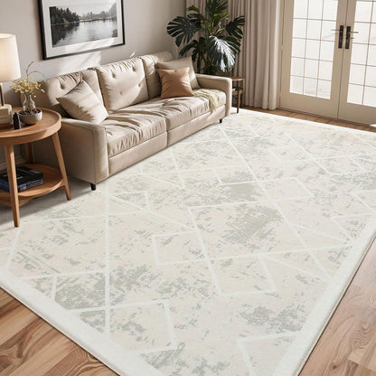 Moderner Kurzflorteppich 160x200cm Elfenbein Geometrisch