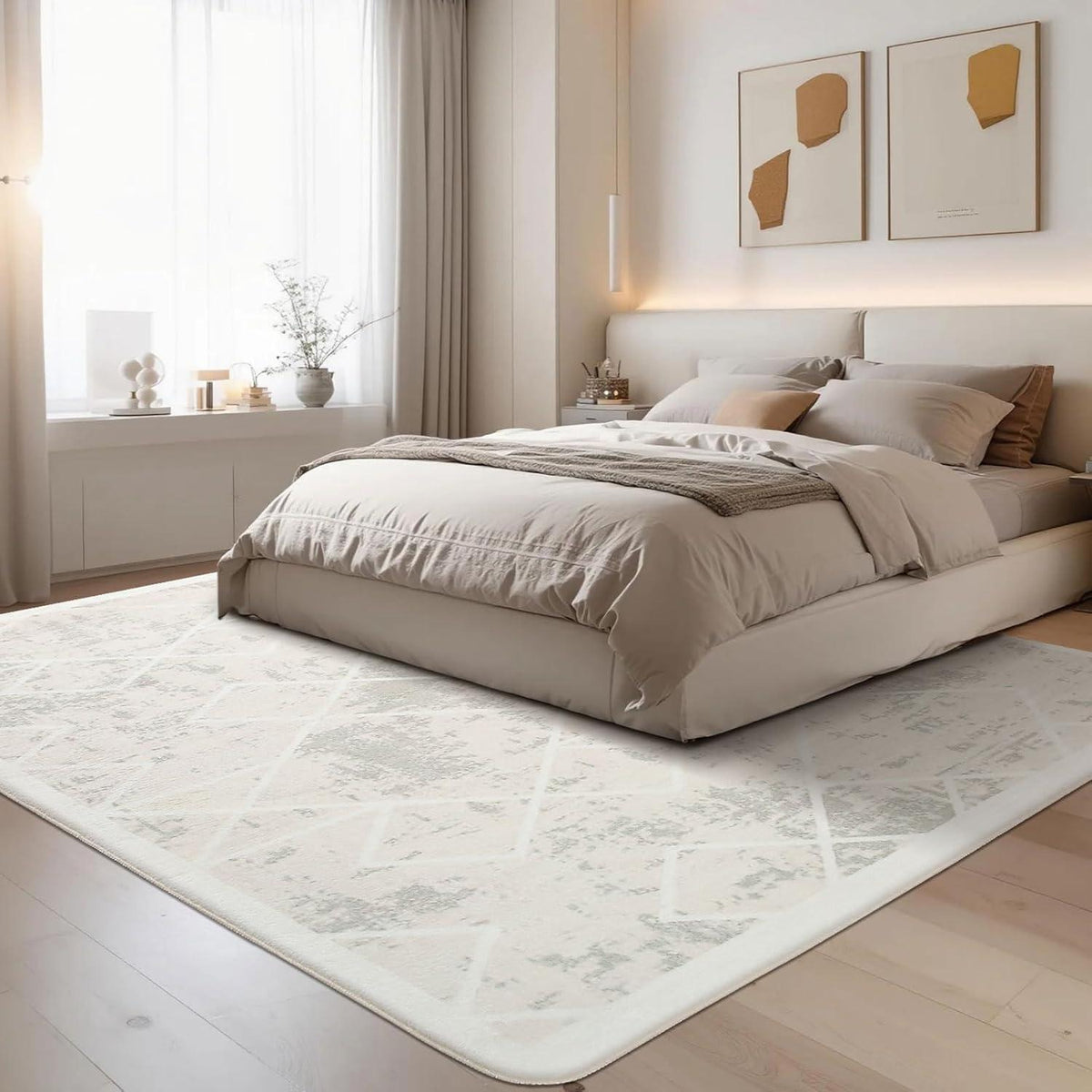 Moderner Kurzflorteppich 160x200cm Elfenbein Geometrisch