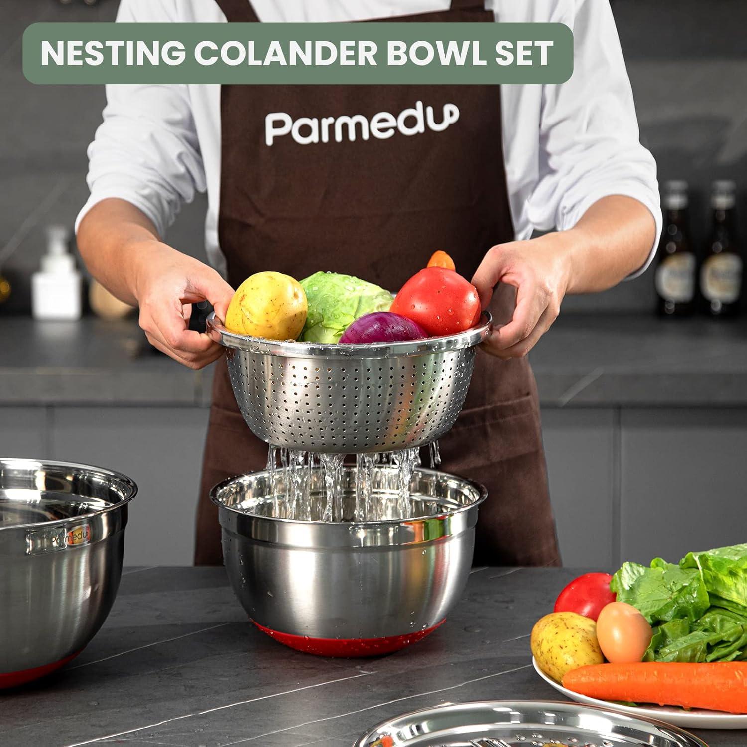 Edelstahl Rührschüssel Set 5-in-1 Salatschüsseln 4L/3L/2.5L Skalenmarkierungen Silikonboden