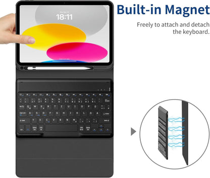 Tastatur Hülle für iPad 10.9 Zoll 2022, QWERTZ, Bluetooth, Schwarz