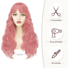 Lange Rosa Perücke mit Pony 66cm für Frauen - Synthetische