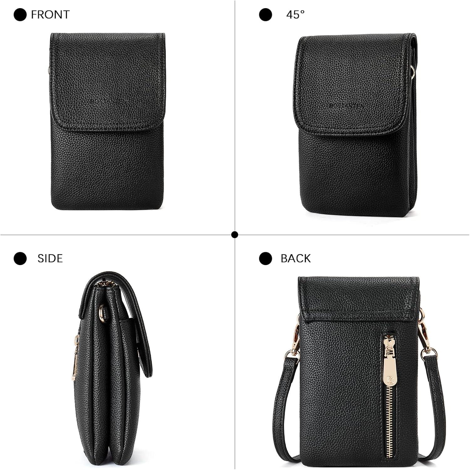 Handytasche Damen Klein Umhängetasche PU Leder Schwarz