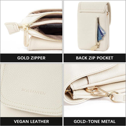 Kleine Umhängetasche Damen PU Leder Handytasche Geldbörse Beige