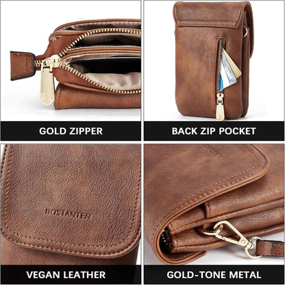 Kleine BOSTANTEN Handytasche Damen Umhängetasche Braun PU Leder