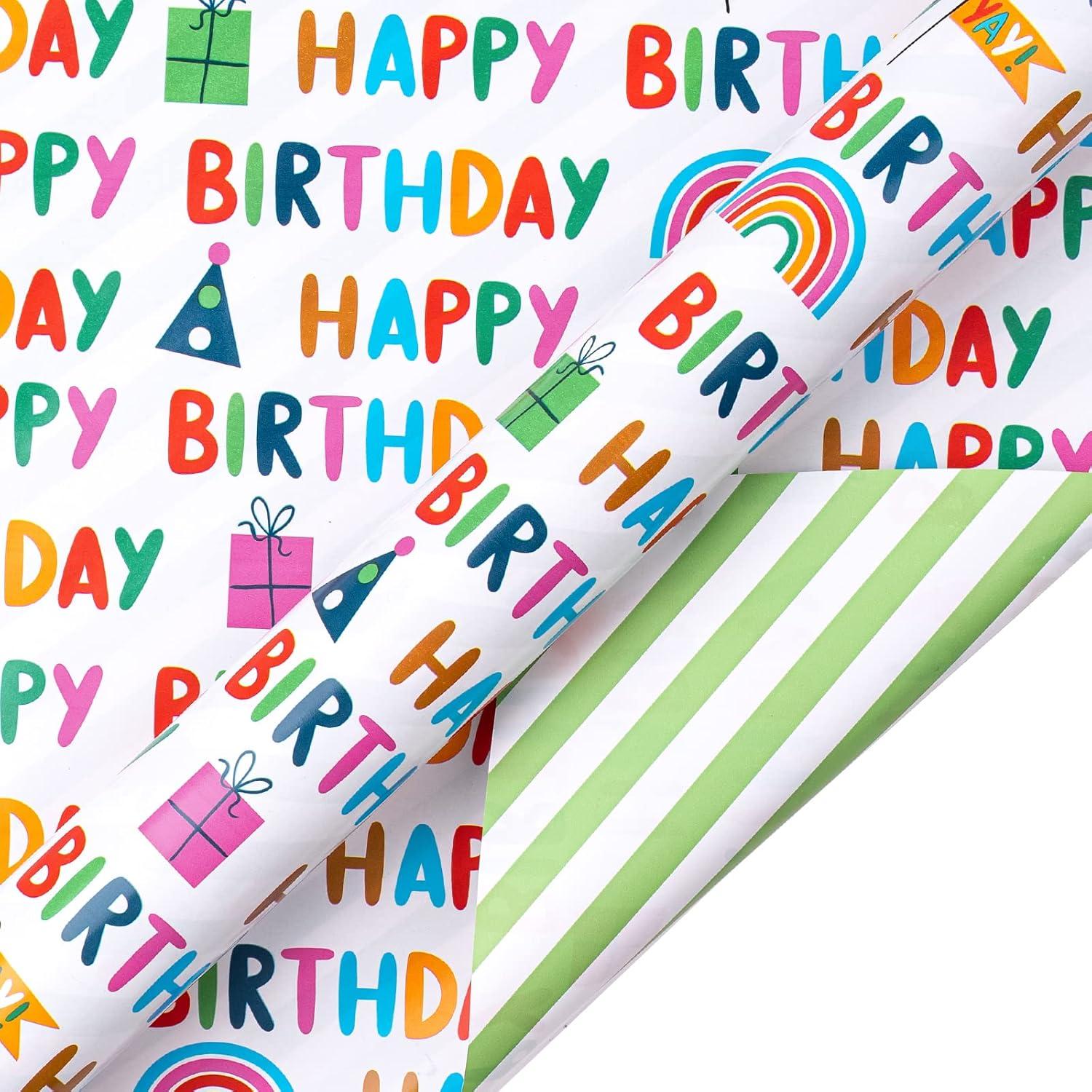 43,2 cm X 10 m Buntes Happy Birthday Geschenkpapier Wendbar