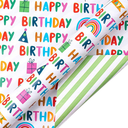 43,2 cm X 10 m Buntes Happy Birthday Geschenkpapier Wendbar