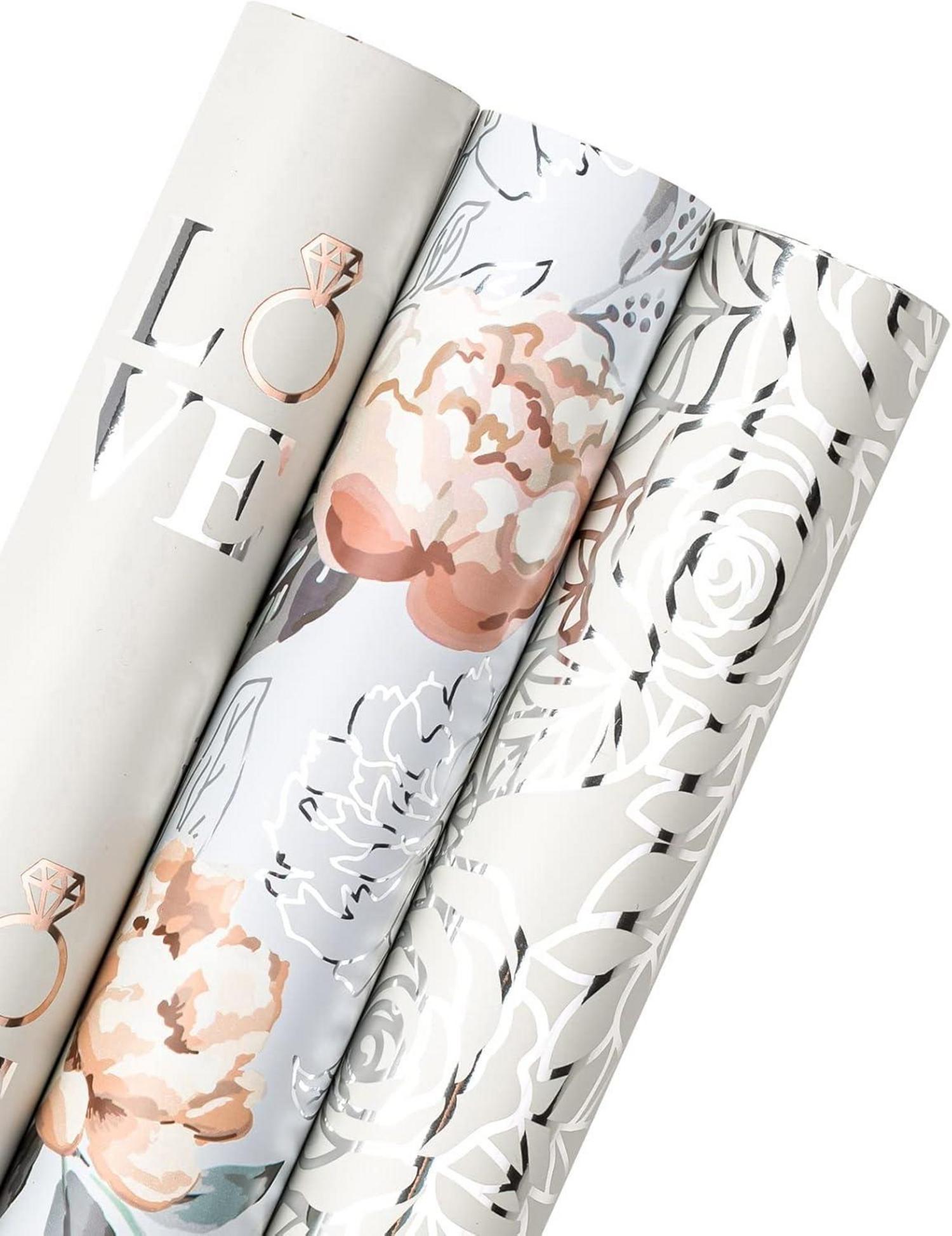 Hochzeits-Geschenkpapierrolle Mini-Rolle Silberne Designs 42,5