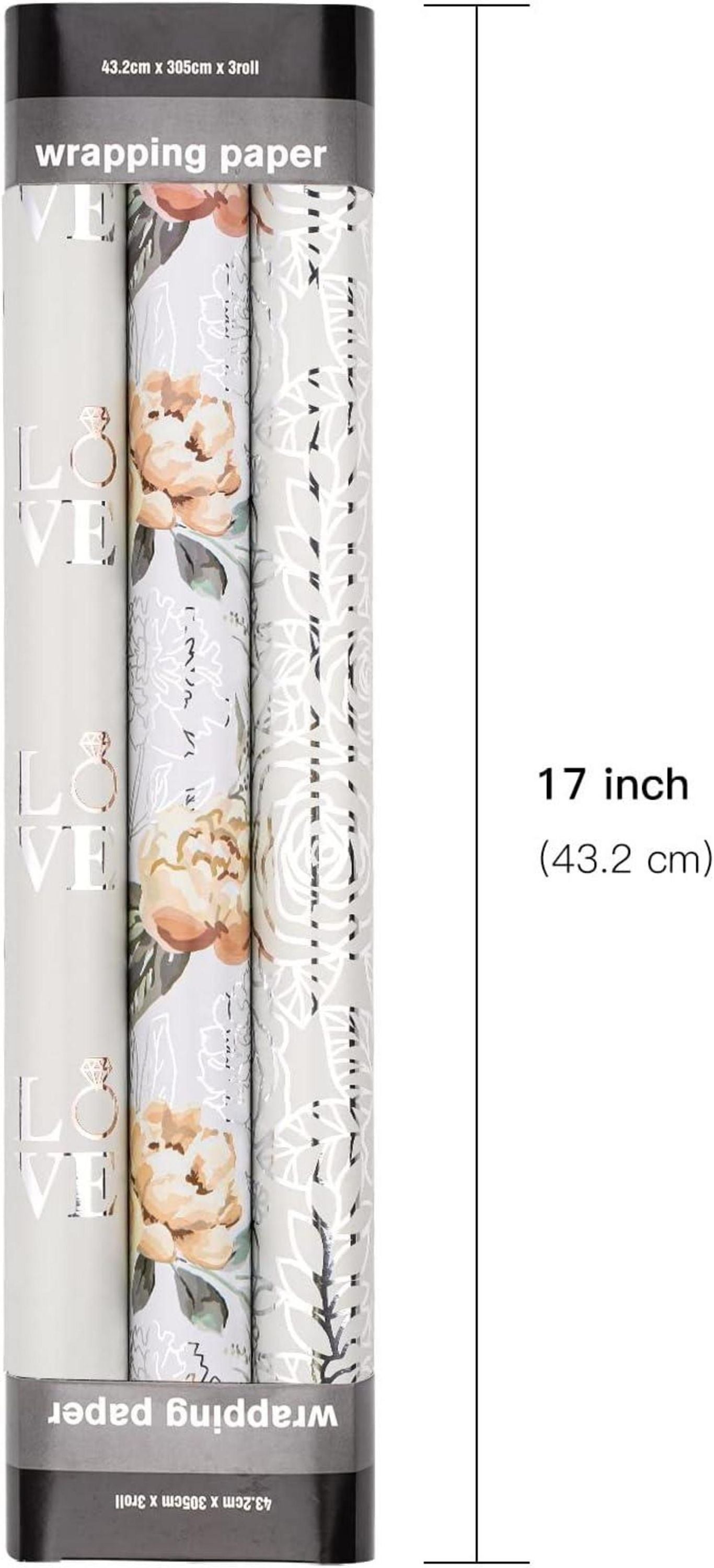 Hochzeits-Geschenkpapierrolle in Silber - 3 Designs - 43,2cm x 3,05m - Mini-Rolle