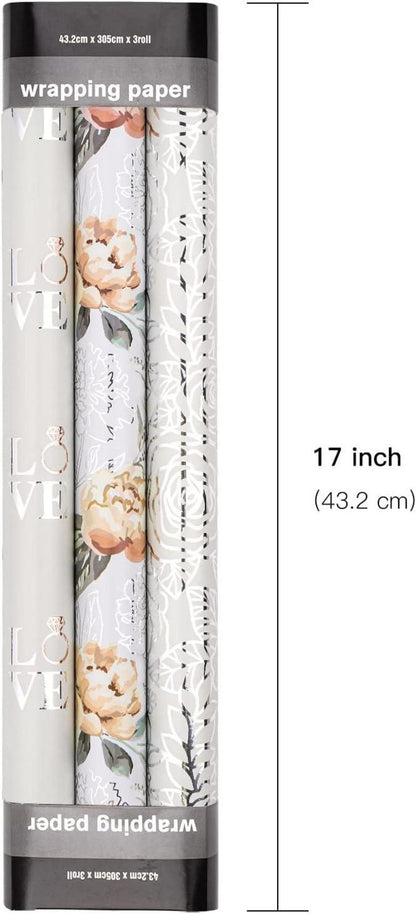 Hochzeits-Geschenkpapierrolle in Silber - 3 Designs - 43,2cm x 3,05m - Mini-Rolle