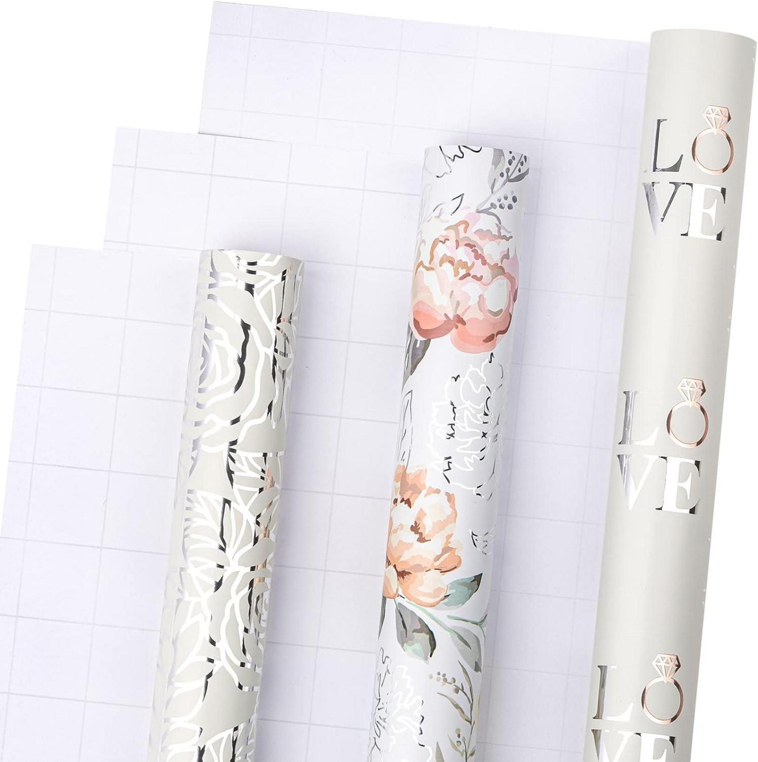Hochzeits-Geschenkpapierrolle Silber Designs 43,2cm X 3,05m 3 Rollen