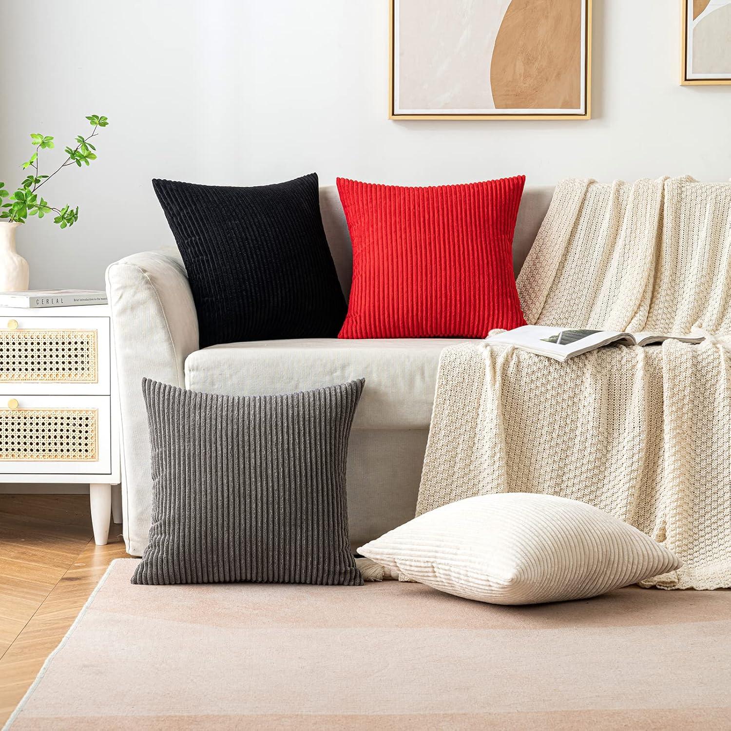 Rot Kordsamt Kissenbezug 45x45cm 2er Set - Weiche Deko Zierkissenbezüge