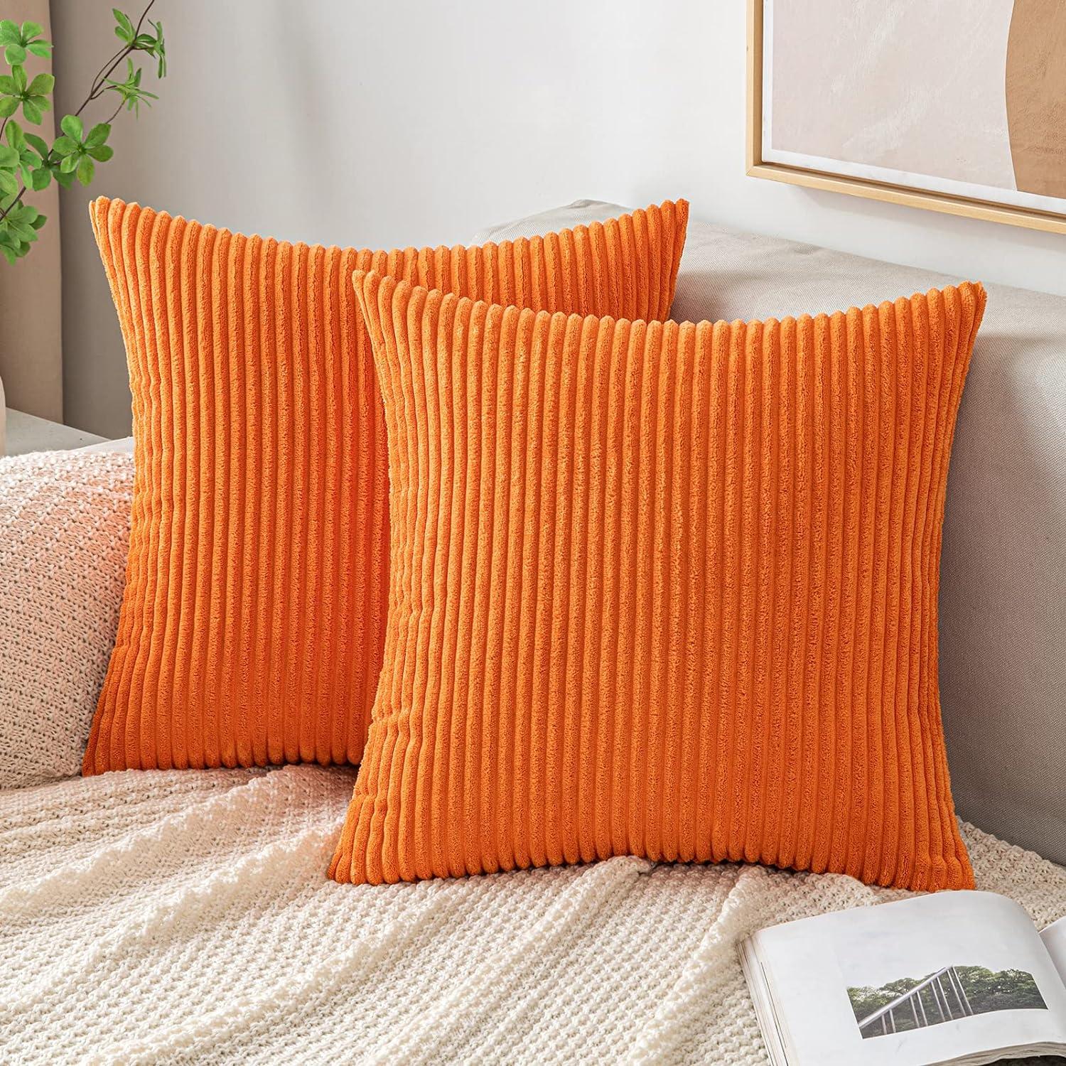 Herbst Kordsamt Zierkissenbezug 2er Set Orange 45x45cm