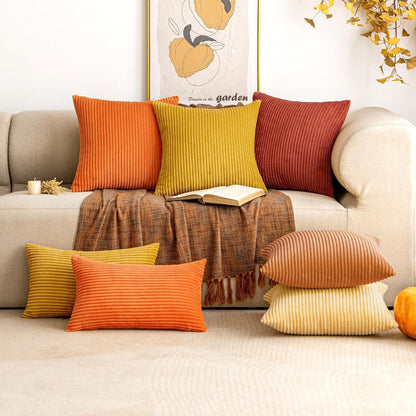 EMEMA Kordsamt Kissenbezug Herbst Dekorative Sofakissen Orange 45x45 cm 2 Stück
