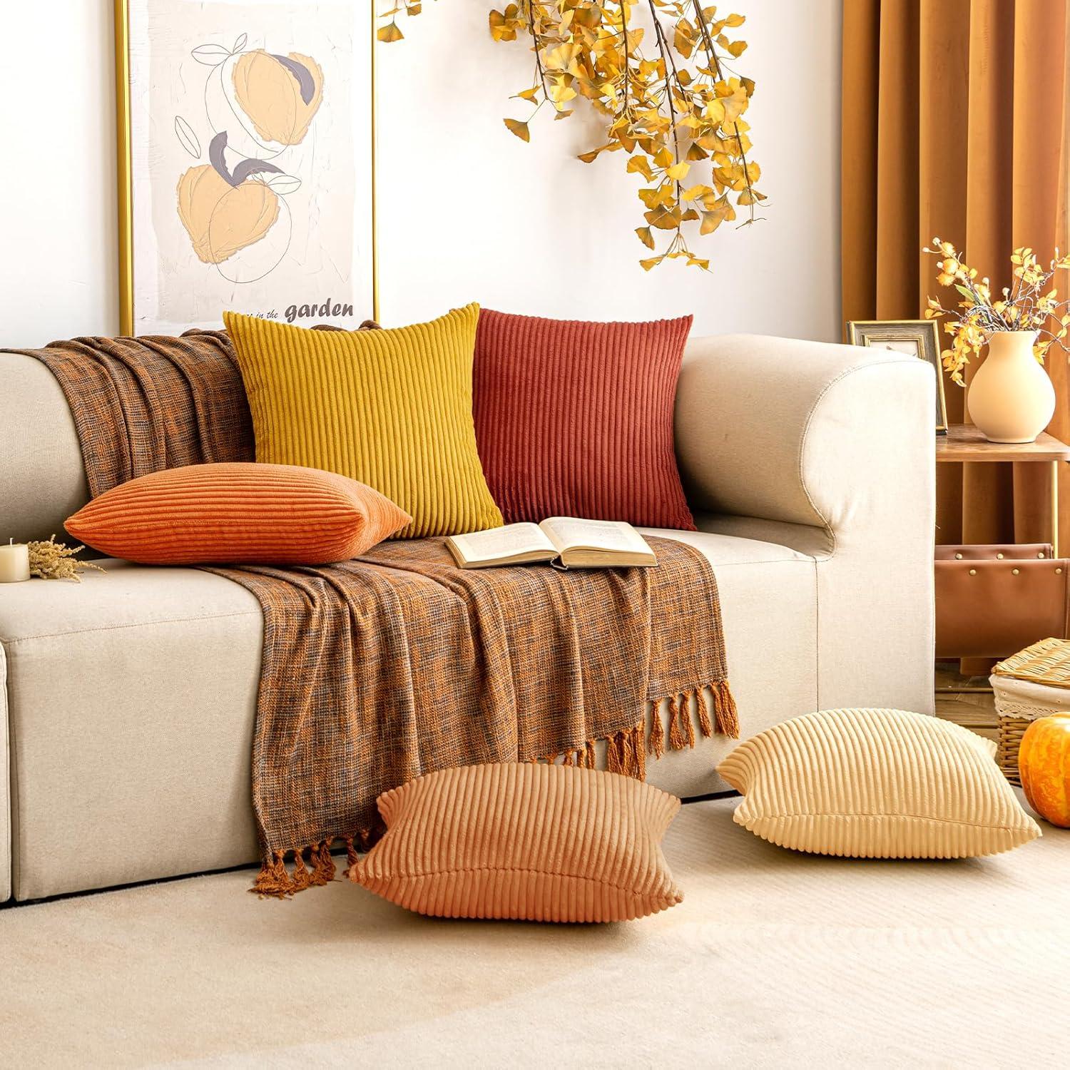 Kordsamt Kissenbezüge Orange 45x45cm 2er Set Sofa Deko