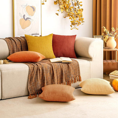 Kordsamt Kissenbezüge Orange 45x45cm 2er Set Sofa Deko