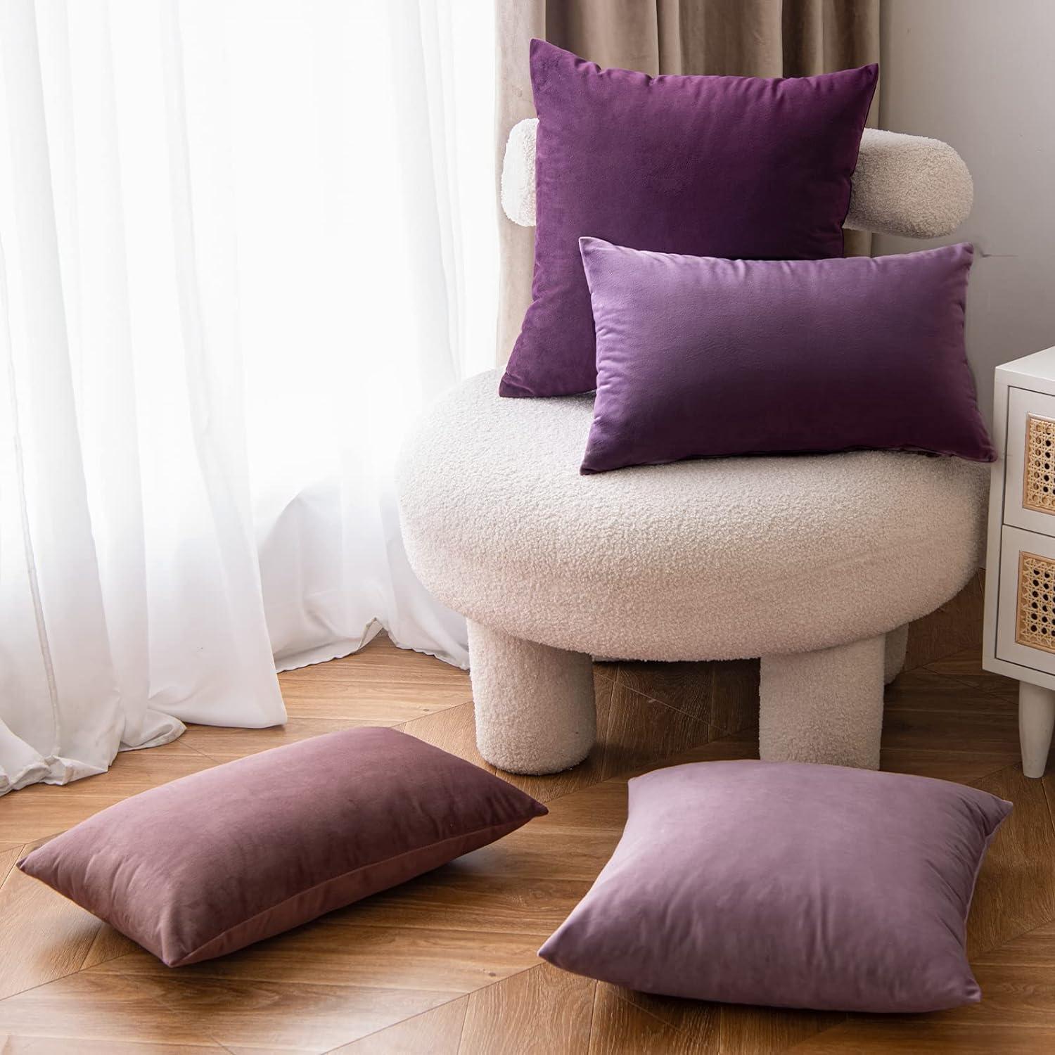 Samt Kissenbezug 2er Set 30x50 cm Aubergine Lila mit Verstecktem