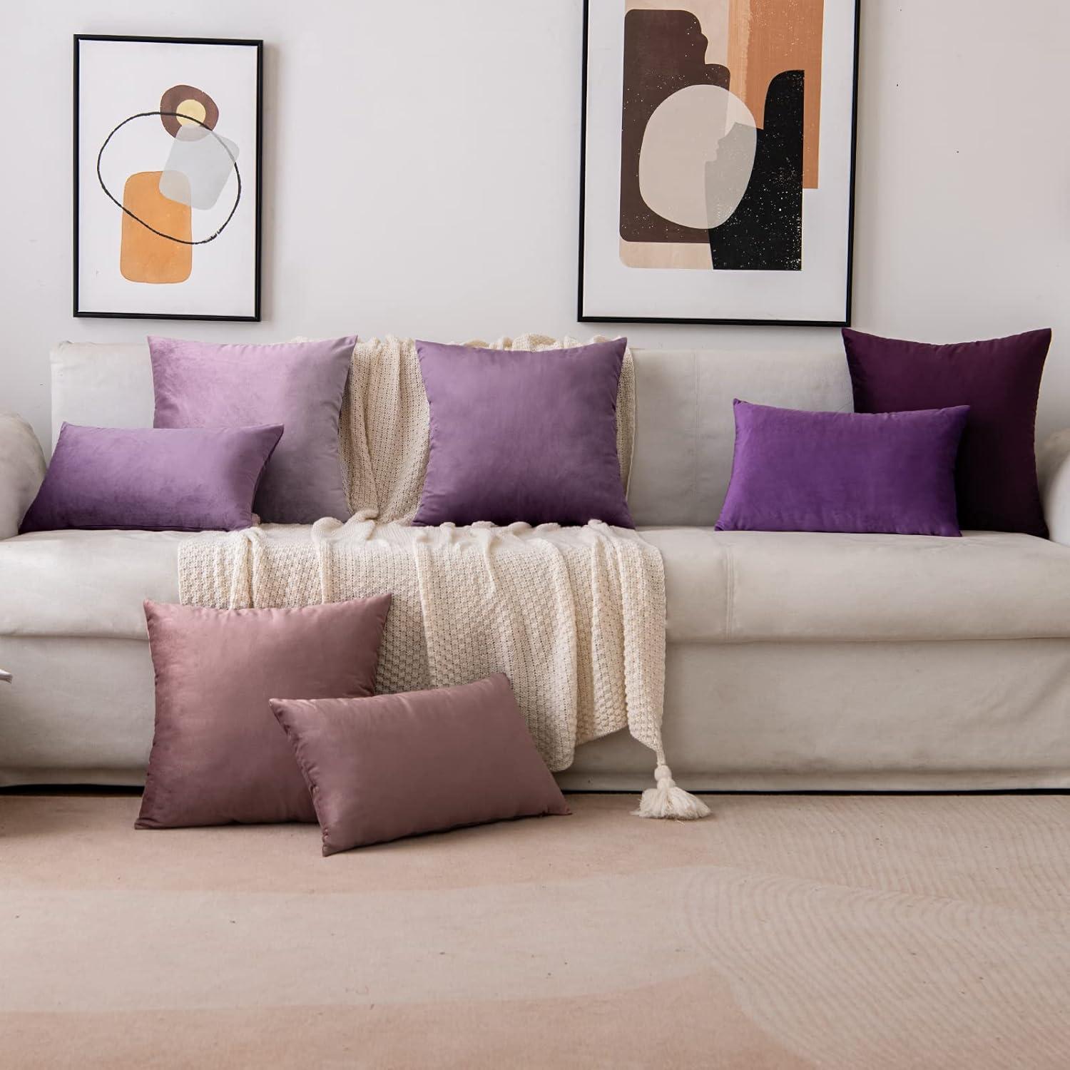 Samt Kissenbezug 2er Set Lila Aubergine 30x50 cm Sofa Deko