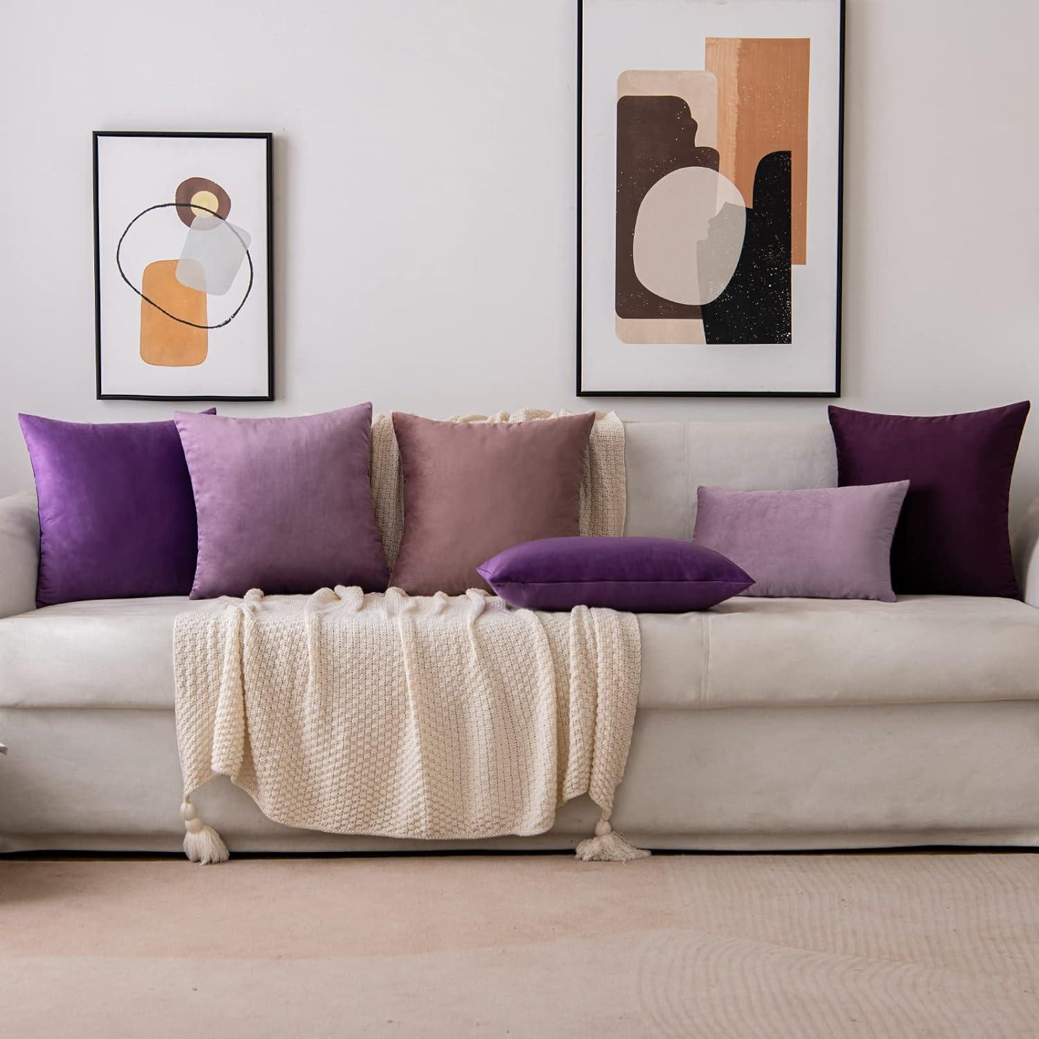 Samt Kissenbezug 2er Set 30x50cm Aubergine Lila mit Verstecktem