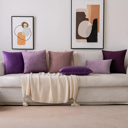 Samt Kissenbezug 2er Set 30x50cm Aubergine Lila mit Verstecktem