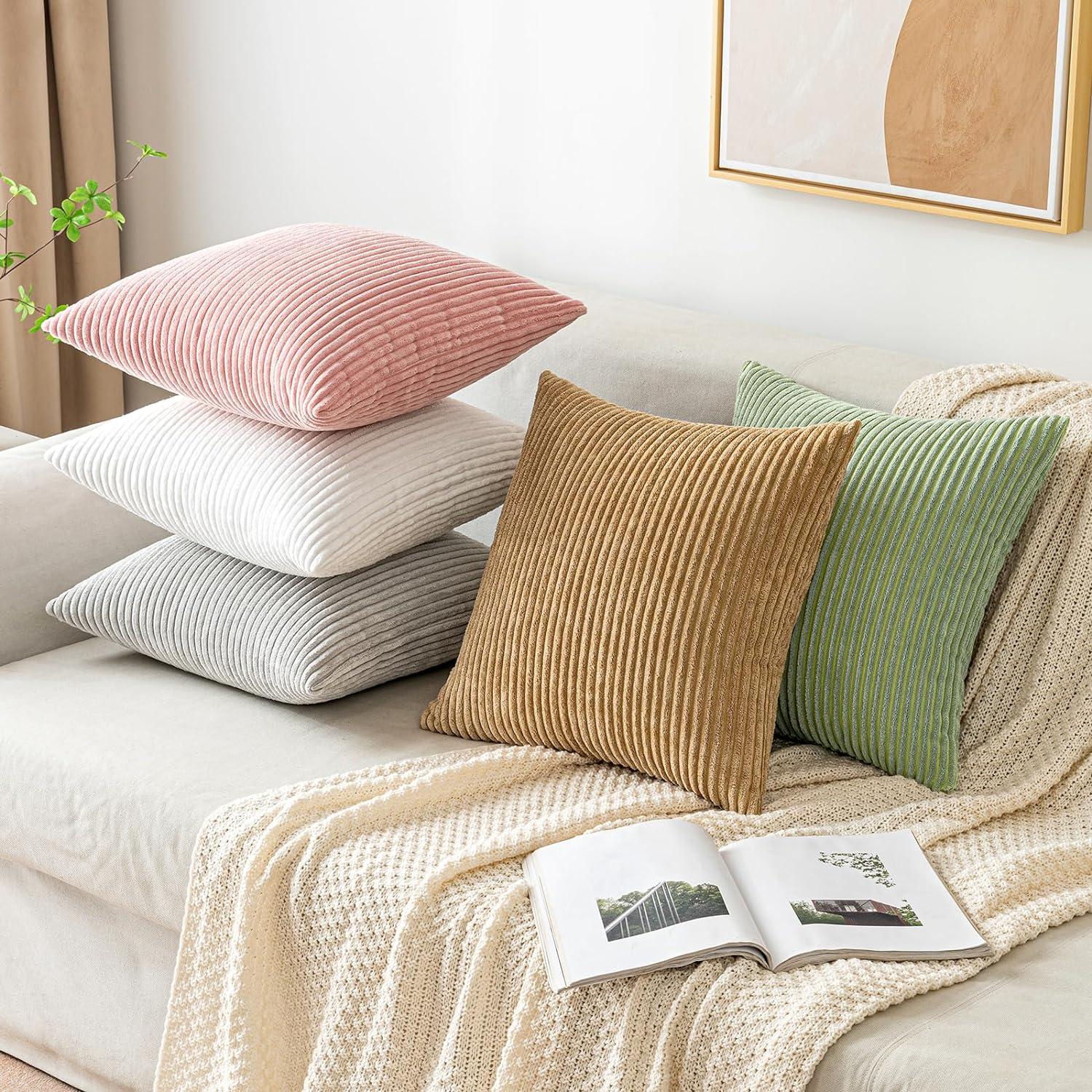 Kordsamt Kissenbezug 45x45 cm Set Weiß Dekorativ Sofa Schlafzimmer 2 Stück