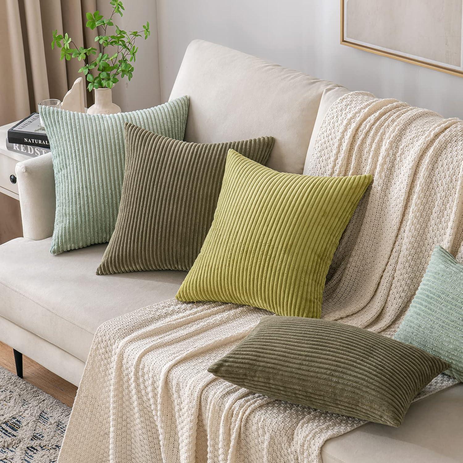 Kordsamt Kissenbezug Olivgrün 45x45cm 2er Set Sofa Deko
