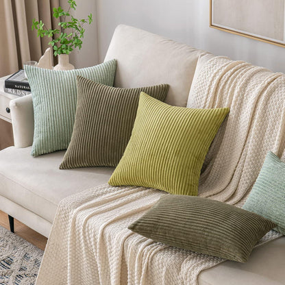 Kordsamt Kissenbezug Olivgrün 45x45cm 2er Set Sofa Deko