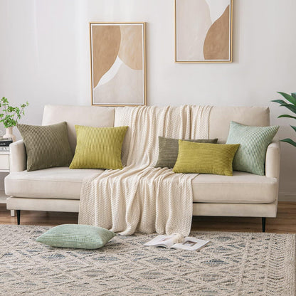 Kissenbezug Kordsamt Olivgrün 40x40cm 2er-Set Sofa Deko Sofakissen