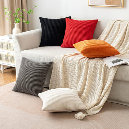 2er Set EMEMA Kordsamt Kissenhüllen Schwarz 50x50cm Sofa Deko