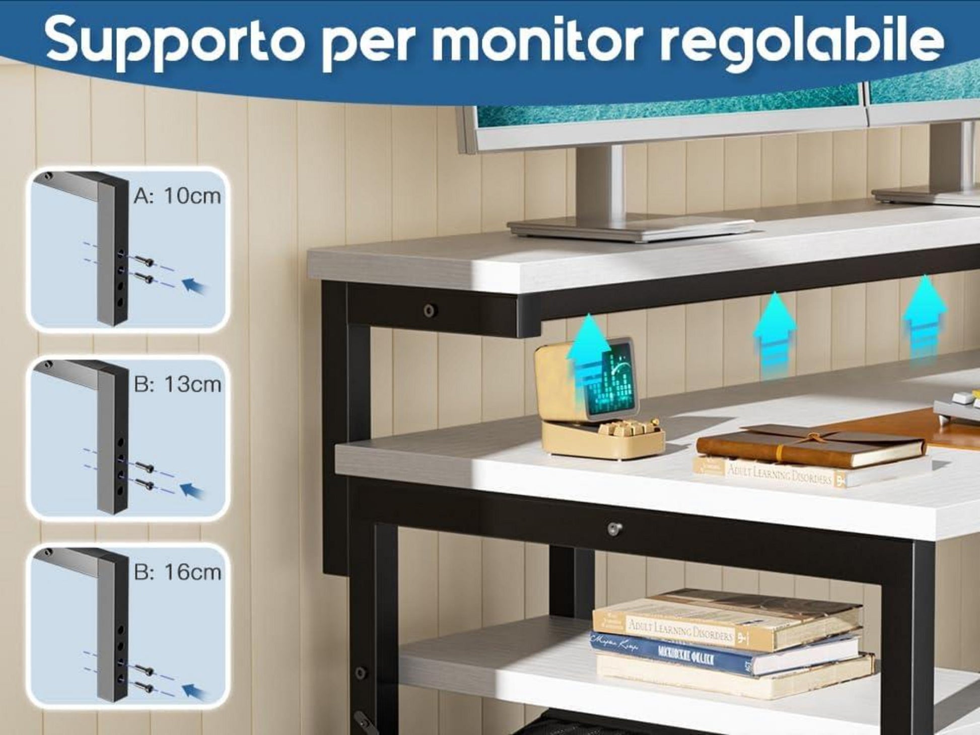 Eckschreibtisch L-Form mit Monitorständer und Regal Weiß 137×102 cm