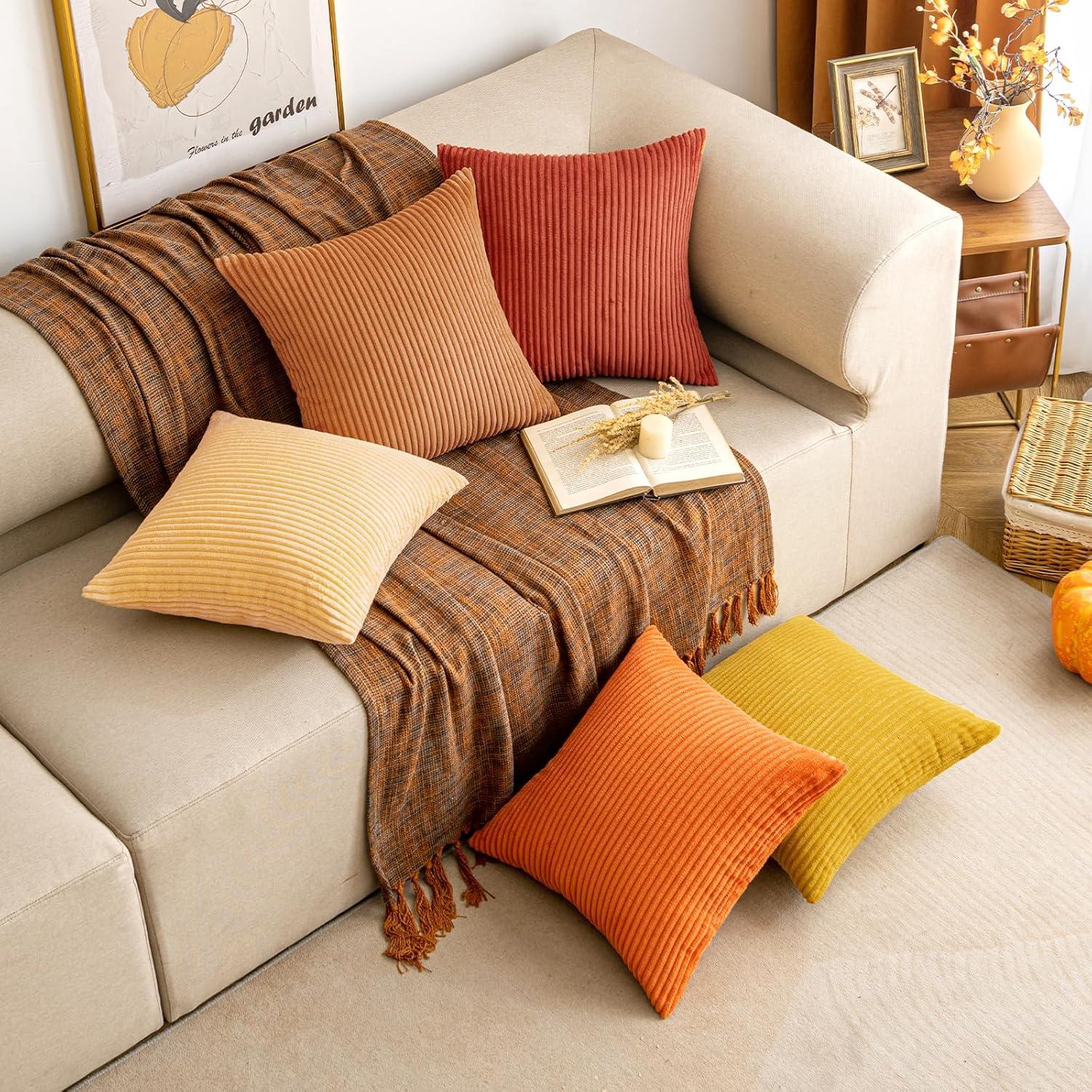 Kordsamt Kissenbezug 50x50cm Orange Weich Dekokissen Sofa