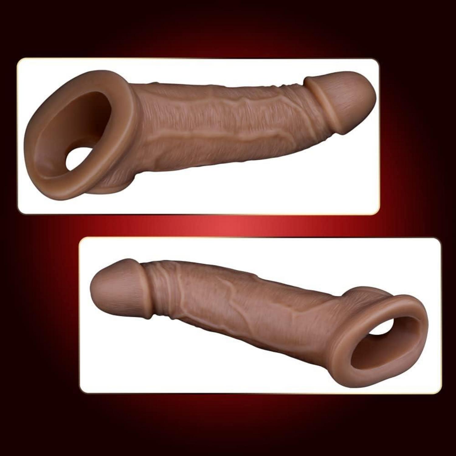 Penis Sleeve mit Hodenringen Silikon Penishülle Verlängerung Eichel