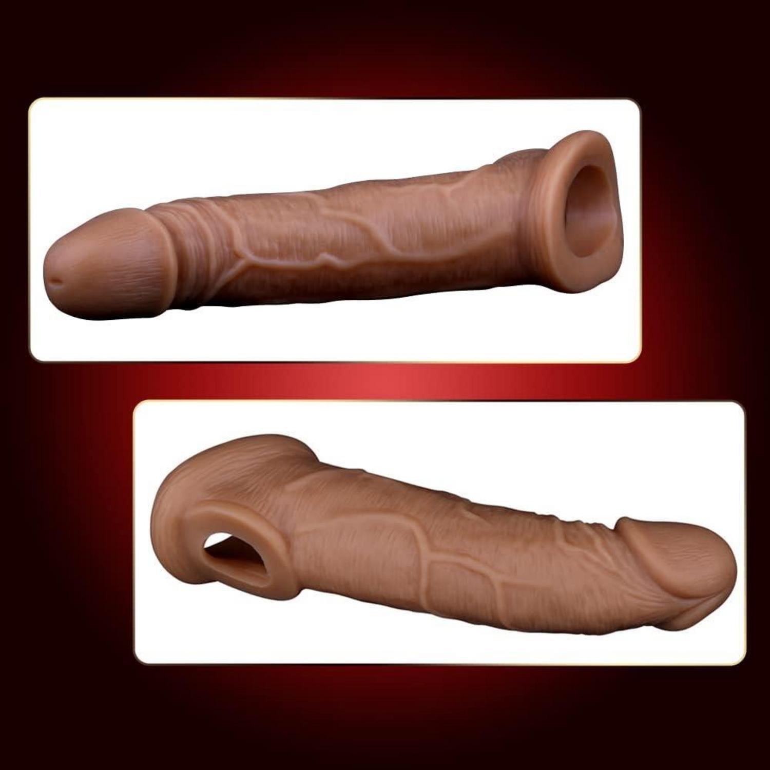 Penismanschetten Penis Sleeve mit Hodenringen Silikon Äderung Eichel