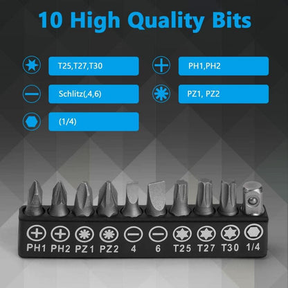 Mini-Ratschenschlüssel 110mm 1/4 Zoll Magnetisch +10 Schraubendreher-Bits