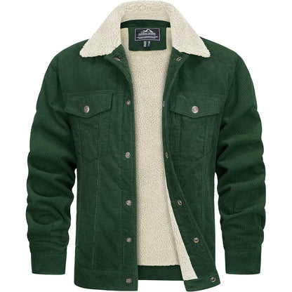 Herren Cordjacke mit Teddyfell-Kragen, warm, Waldgrün