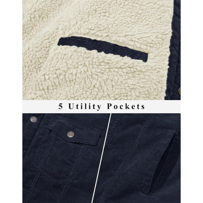 Herren Cordjacke mit Teddyfell-Kragen Navy XXL
