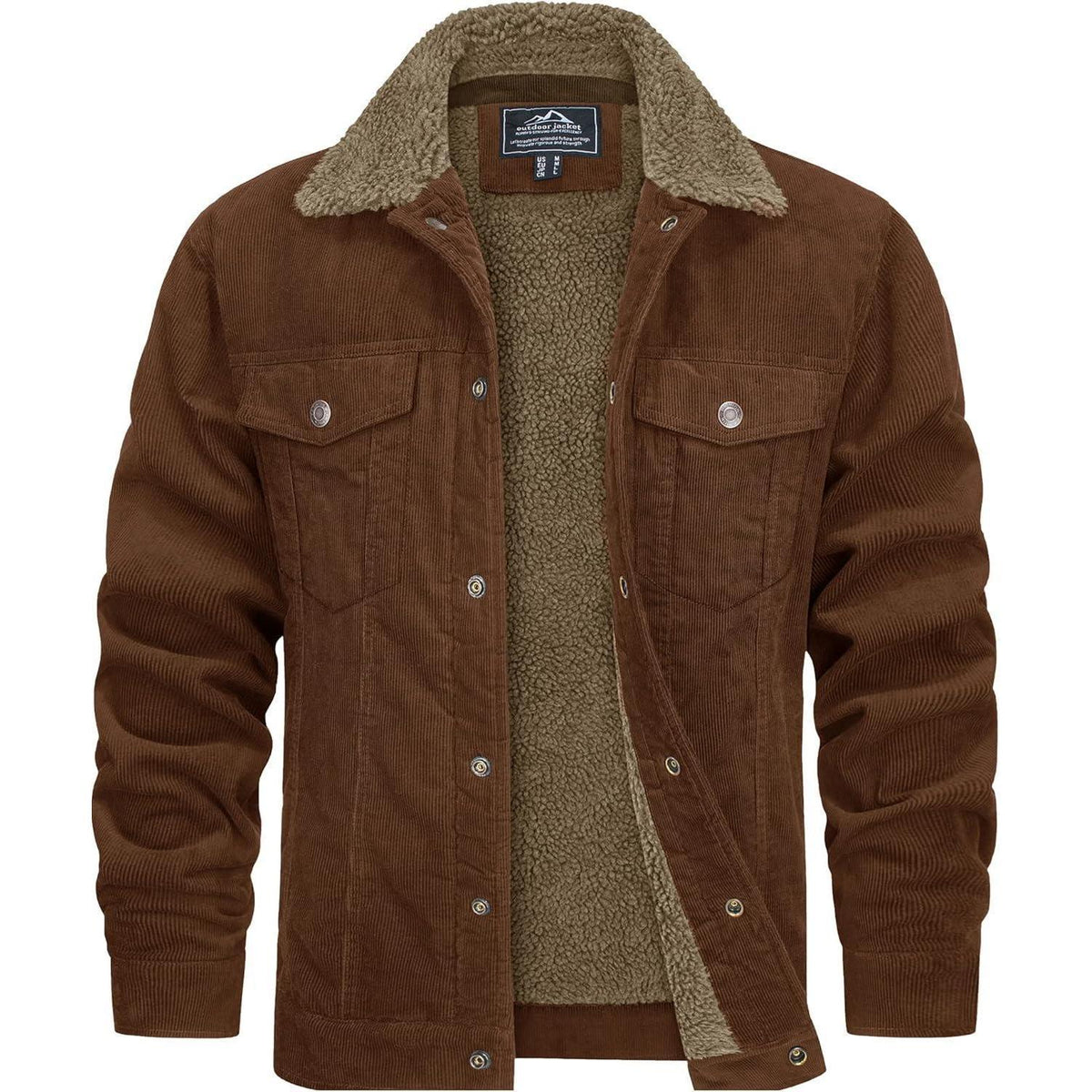 Herren Cordjacke mit Teddyfell-Kragen | Warme Übergangsjacke Braun XXL