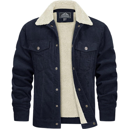 Herren Cordjacke mit Teddyfell-Kragen Navy XL