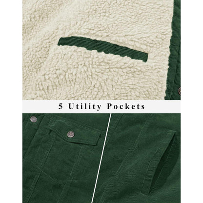 Herren Cordjacke mit Teddyfell-Kragen, Waldgrün XXL