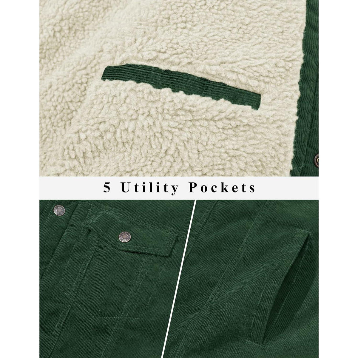 Herren Cordjacke mit Teddyfell-Kragen, Waldgrün 3XL