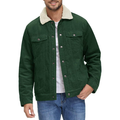 Herren Cordjacke gefüttert mit Teddyfell - Waldgrün