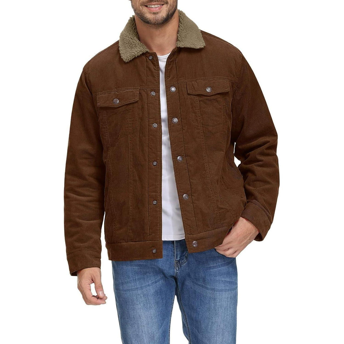 Herren Cordjacke mit Teddyfell-Kragen – Warme Übergangsjacke