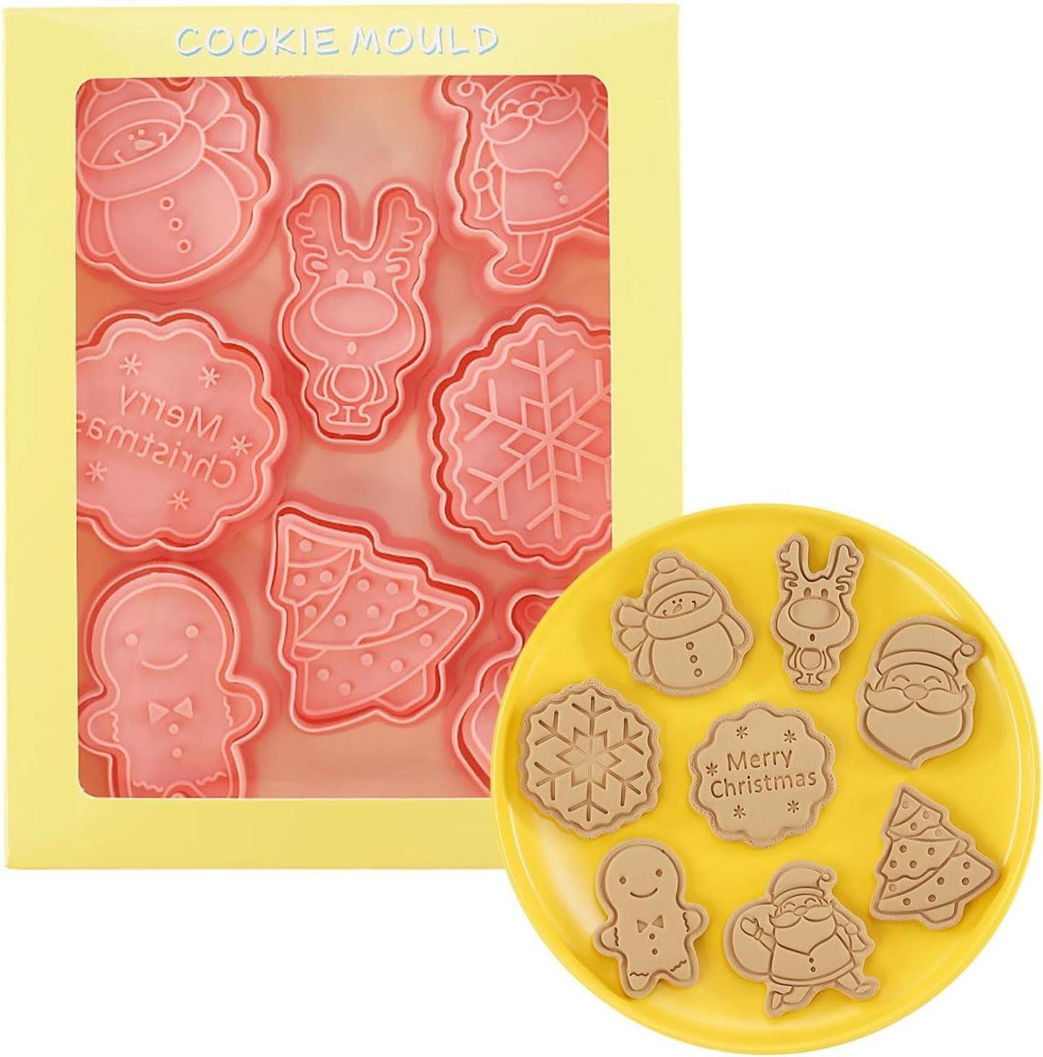 Weihnachtsausstecher 8-teilig Plätzchen Stempel 3D Ausstechformen
