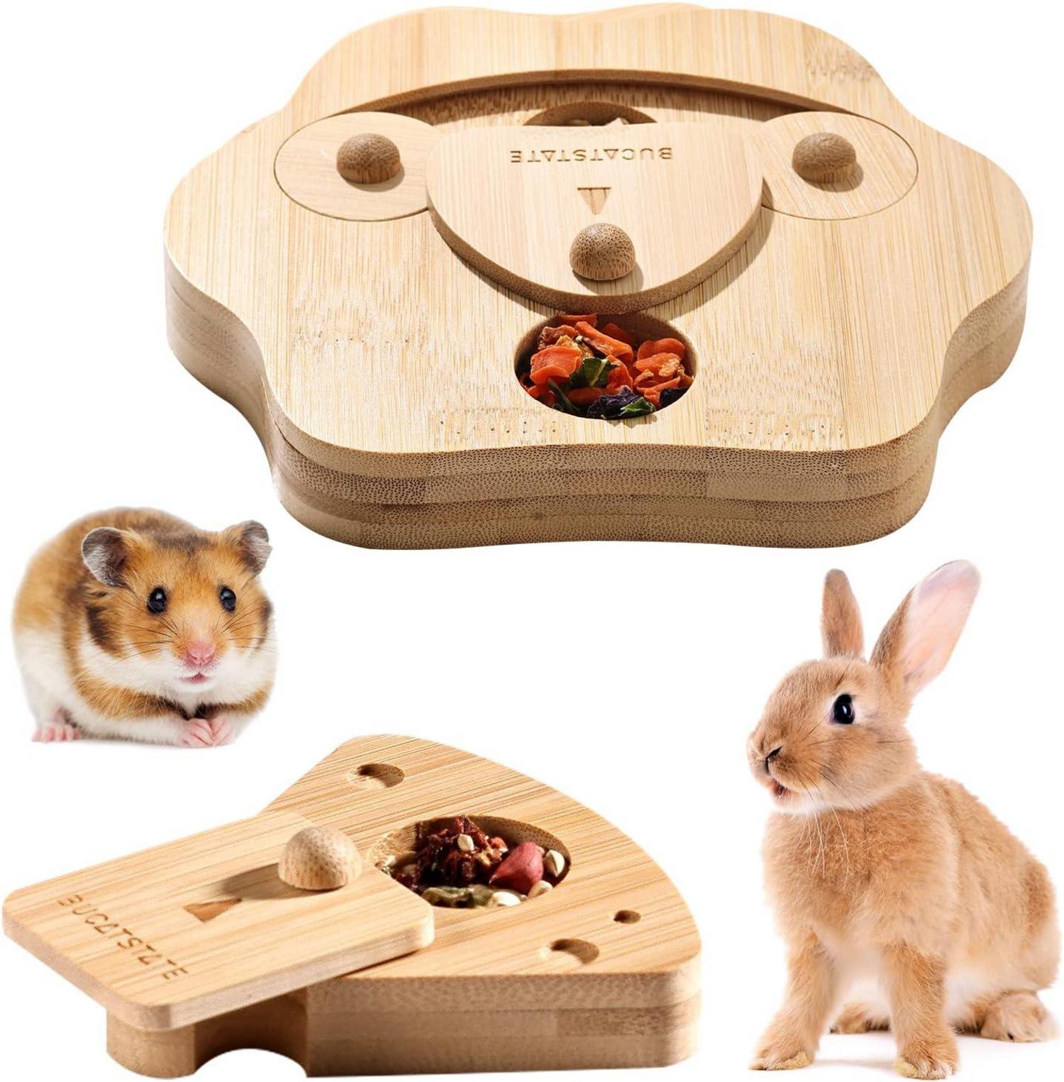 Hamster Futter Puzzle Spielzeug Set, Bambus Anreicherungsspielzeug